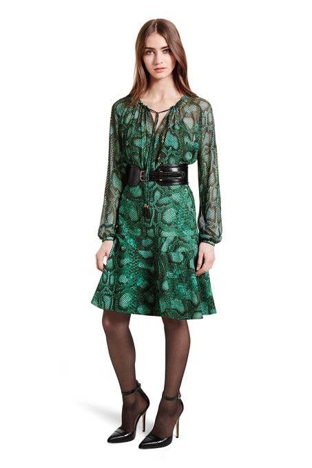 EMBROIDERED PEASANT PYTHON PRINT BLOUSE, $44.99 and FLOUNCE SKIRT IN PYTHON PRINT, $34.99  both on Target.com exclusively. 