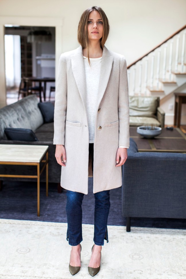 Tailored Coat in Fawn, $475